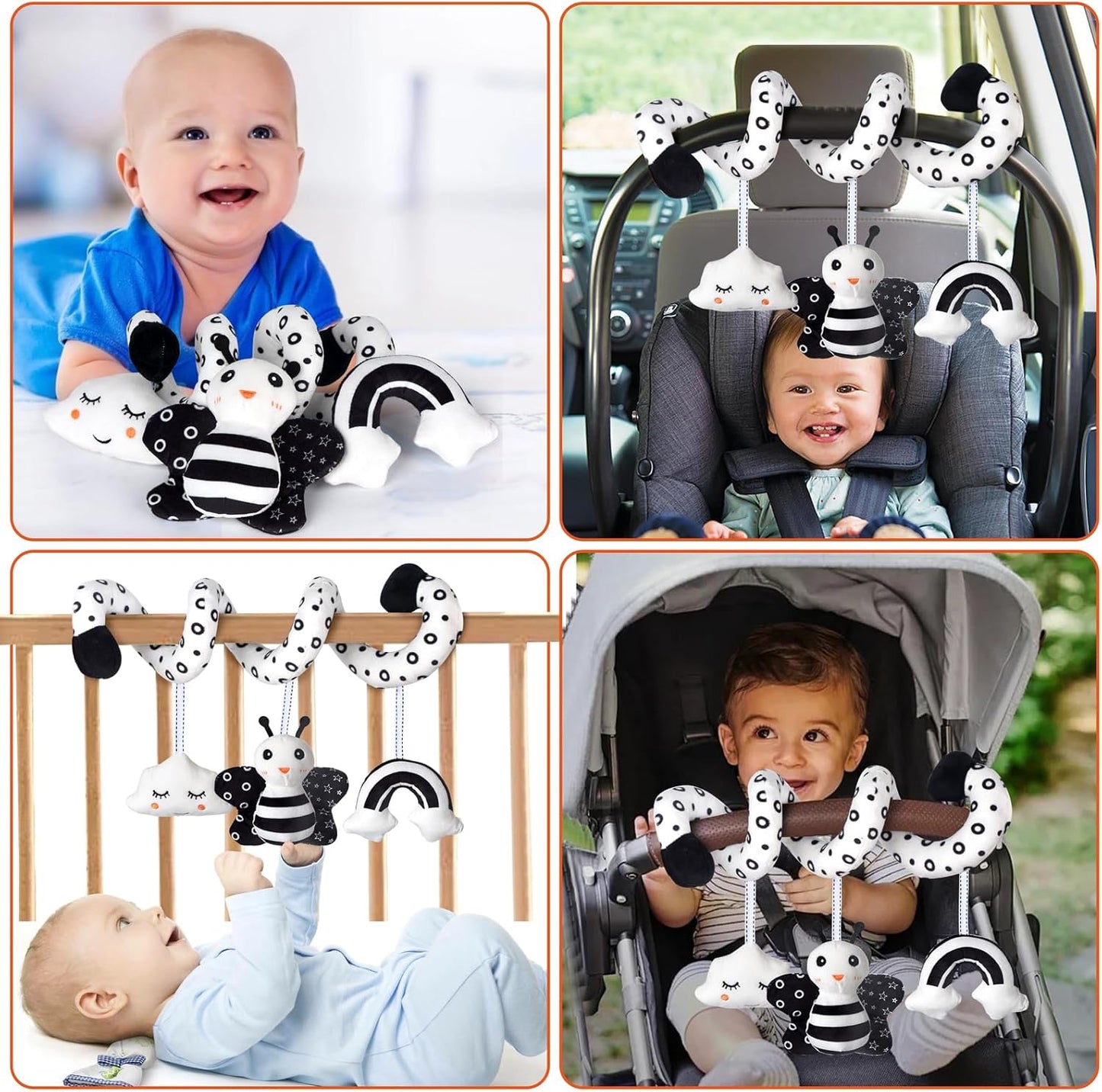 SAMMAS Car Seat Toys, Infant Baby Pink Pig Spiral Activity Hanging Toys Stroller Toys for Car Seat Stroller Bar Crib Bassinet Mobile with Mirror BB Squeaker and Rattles