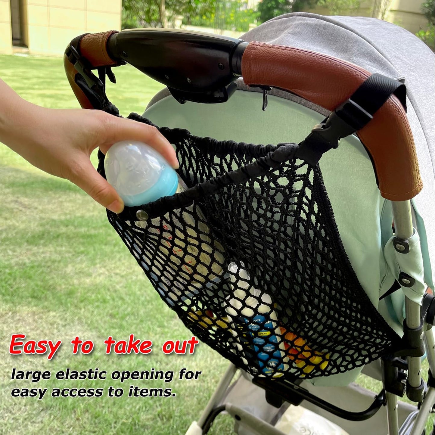 2-in-1 Universal Stroller Organizer & Golf Cart Mesh Bag, Stretchy 300D Polyester Hanging Storage Bag with Adjustable Velcro, for Baby Diaper Toys Snacks Golf Accessories