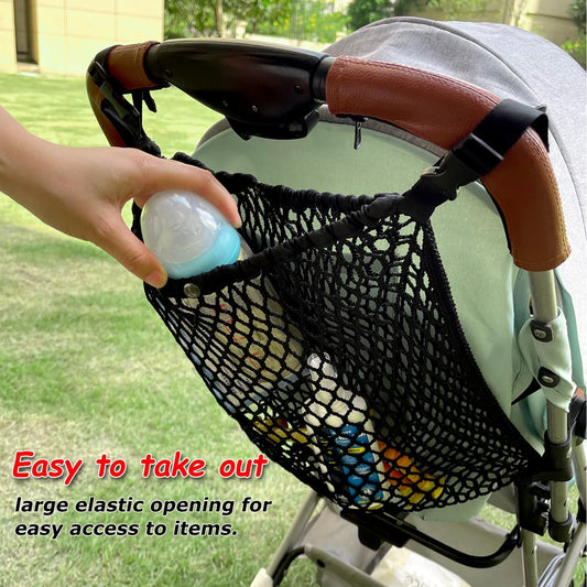 2-in-1 Universal Stroller Organizer & Golf Cart Mesh Bag, Stretchy 300D Polyester Hanging Storage Bag with Adjustable Velcro, for Baby Diaper Toys Snacks Golf Accessories