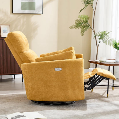 Power Recliner,Nursery Swivel Glider Rocking Chair with USB Port,Upholstered Adult Electric Recliner Rocking Chair with 2 Pillows for Living Room Bedroom (Beige Corduroy, Power-Driven)