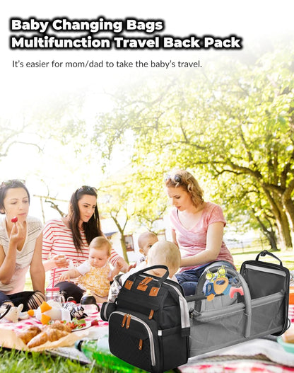 Astro alan Baby Diaper Bag with Changing Station, Waterproof Diaper Bag Backpack for Moms Dads with USB Charging Port, Baby Shower Gifts, Large Capacity diaper backpack, Grey