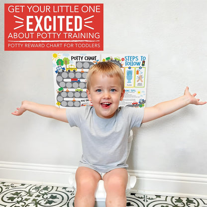 Hadley Designs Potty Training Chart for Toddlers Boys -10 Sticker Potty Chart for Toddlers Boys, 8.5x11" Potty Training Sticker Charts for Toilet Success, Monster Truck Toddler Reward Chart for Kids