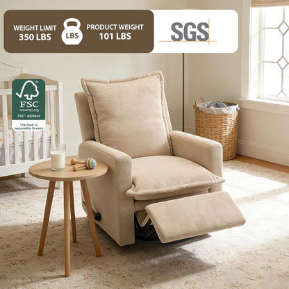 Euthymia Swivel Rocking Chair Nursery, High Back Glider Rocker Recliner Chair for Small Spaces, Manual Reclining Sofa for Living Room, Bedroom, Beige