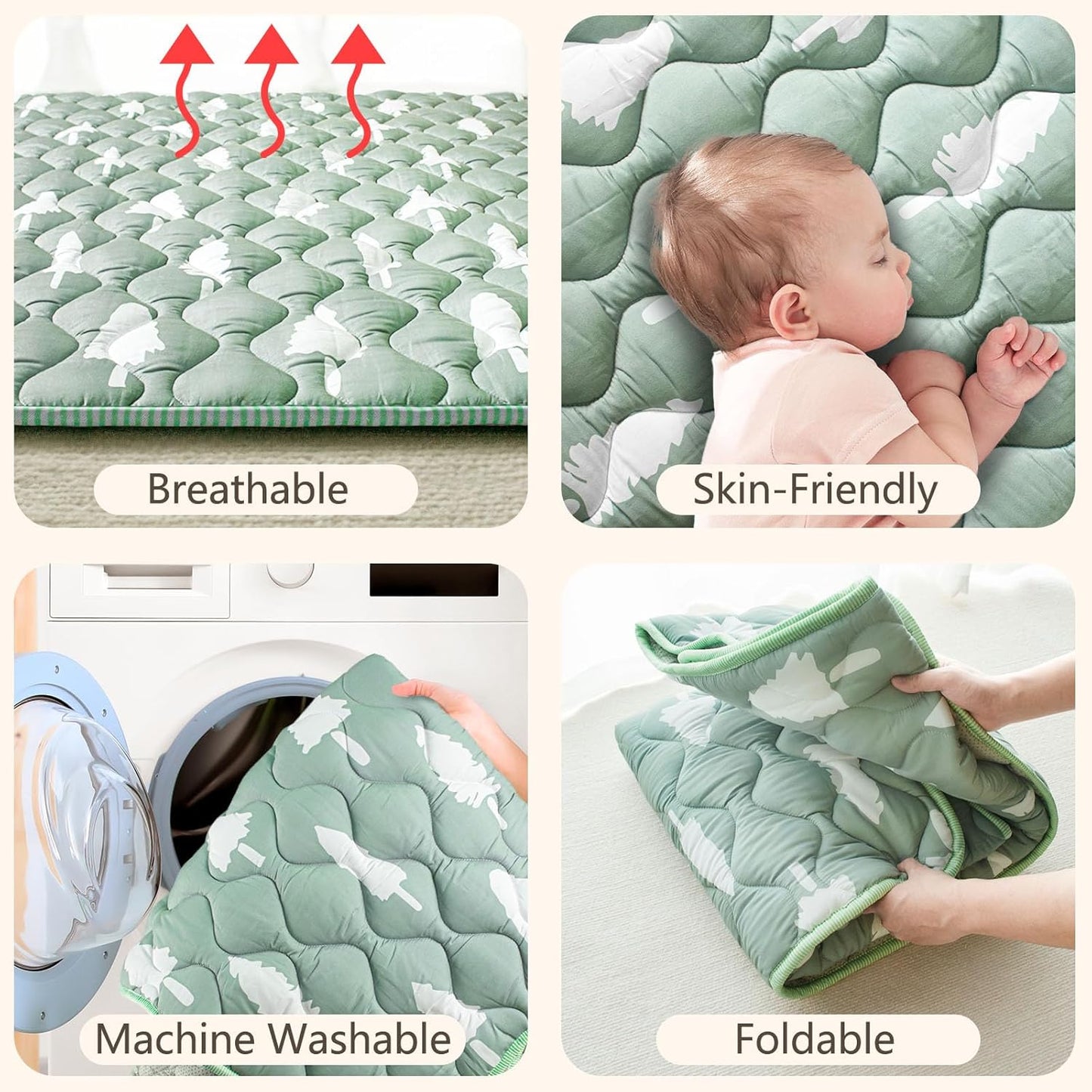Baby Play Mat, 50x50 Playpen Mat with Super Soft Touch, Activity Mats with Upgraded Anti-Slip Bottom, Machine Washable Crawling Mats for Floor & Picnic (Animal Alphabets)