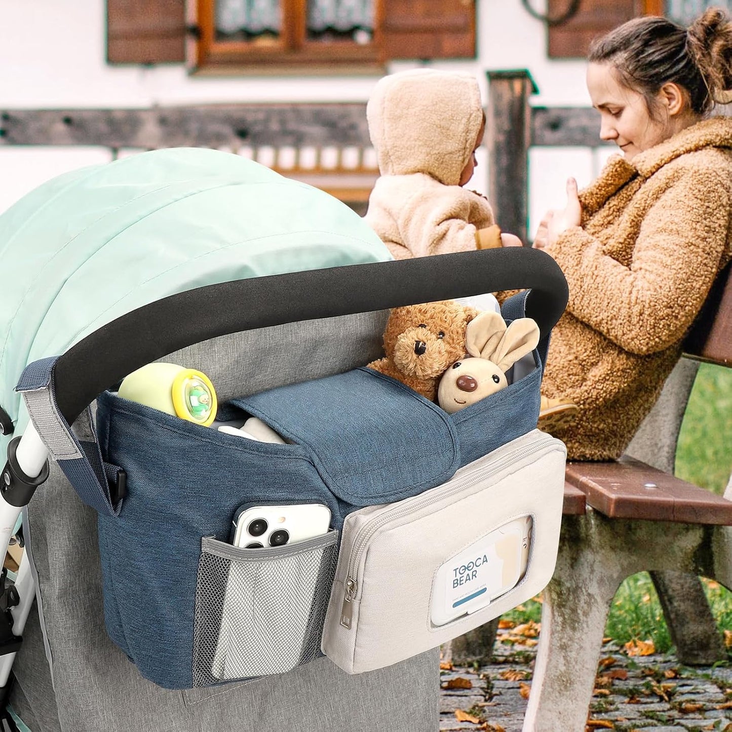 Accmor Universal Stroller Organizer with Insulated Cup Holder, Stroller Caddy Bag Accessories, Stroller Cup Holder Organizer for Uppababy Baby Jogger Britax Stroller, Black