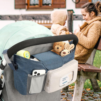 Accmor Universal Stroller Organizer with Insulated Cup Holder, Stroller Caddy Bag Accessories, Stroller Cup Holder Organizer for Uppababy Baby Jogger Britax Stroller, Black