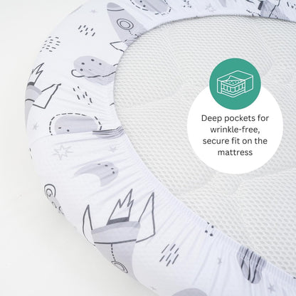 Bassinet Sheets for Papablic, CoZee, Cowiewie, Ezebaby, Nawahev Baby Bassinet Bedside Sleeper by TansyPanda, 3PC, 33x20, Ultra Soft, Breathable Snug Fit, Unisex Boys Girls, Gray White (Space Rockets)