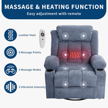 GarveeLife Rocking Recliner Chair for Nursery Glider Recliner with Cup Holder Swivel Rocker with Upholstered Deep Seat Comfy Single Sofa for Living Room Grey