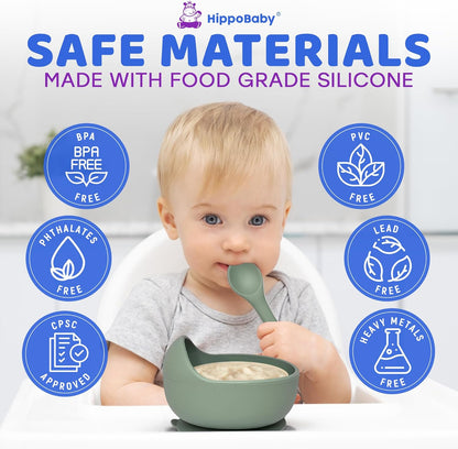 HippoBaby Baby Led Weaning Supplies | 10 Piece Silicone Baby Feeding Set | Baby Toddler Bib Cup Divided Plate and Bowl Self Feeding Spoons Dish Set | Baby Utensils | Toddler Feeding Supplies (Sky)