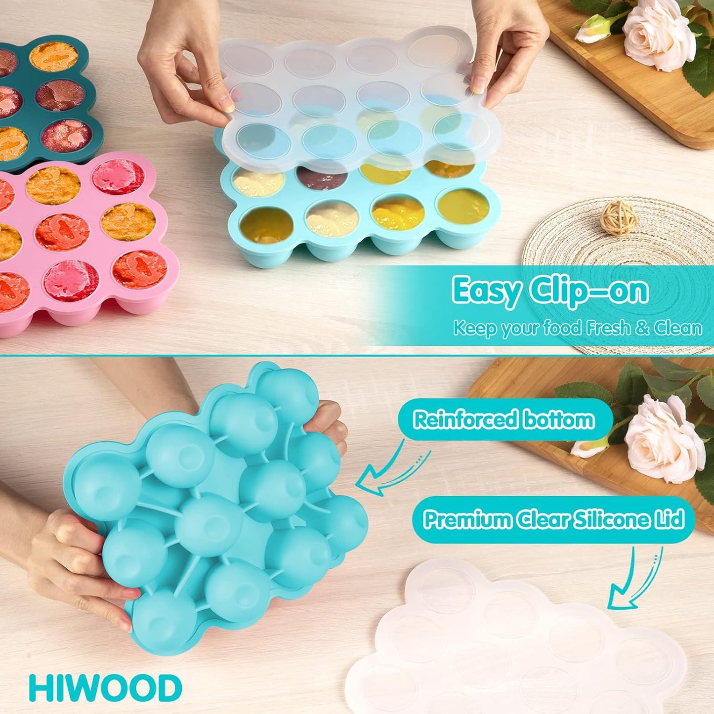 12x1.5oz Baby Food Storage Containers, Baby Food Freezer Tray with Clip Lid Gossamer Pink, Food Grade Silicone Freezer Trays for Purees & Vegetables