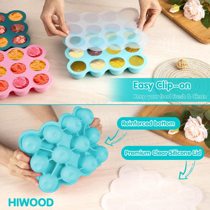 12x1.5oz Baby Food Storage Containers, Baby Food Freezer Tray with Clip Lid Gossamer Pink, Food Grade Silicone Freezer Trays for Purees & Vegetables