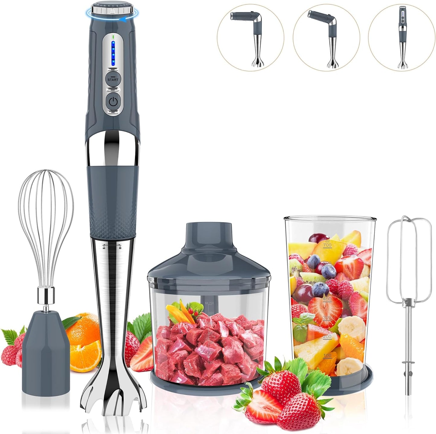 Toogel Cordless Immersion Blender, Electric Hand Blender with 21-Speed & 3-Angle Adjust, USB Rechargeable, BPA-Free & Dishwasher Safe for Baby Food, Smoothies, Soup (Grey)