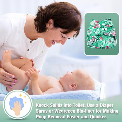 wegreeco Cloth Diapers 6 Pack with 6 Inserts & 1 Wet Bag, Washable Cloth Diapers for Babies, One Size Adjustable Reusable (Flower)