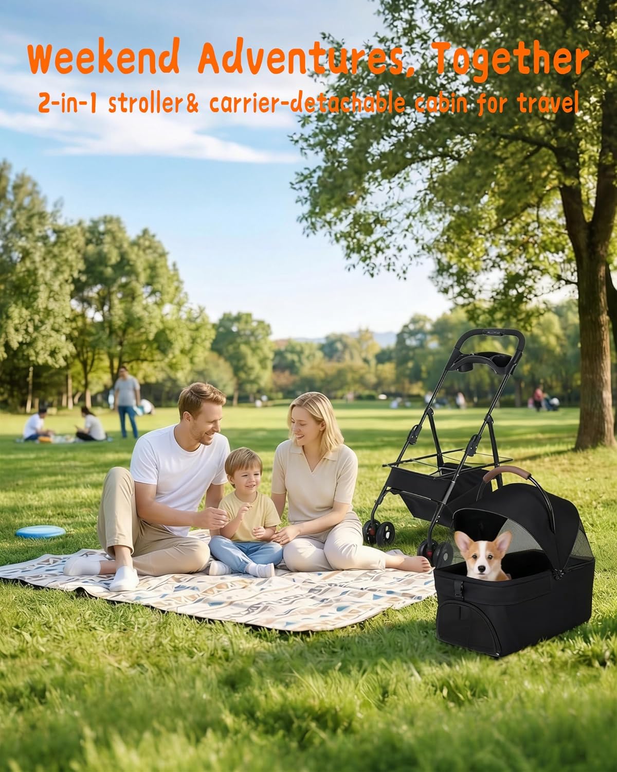 Pet Stroller with Removable Carrier, 35lbs Capacity - One-Click Foldable Dog Stroller, Cat Carrier & All-Terrain Wheels, Compact Travel Pet Stroller for Small to Medium Pets-Gray
