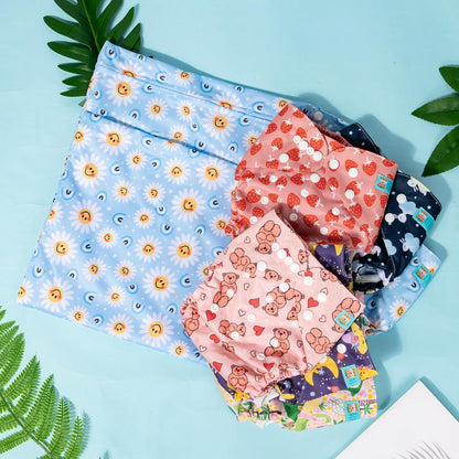 ALVABABY 6pcs Cloth Diaper Covers &1 Wet Dry Bag, Washable Reusable Cloth Nappy Shell for Prefold with Multi-Functional Bag, Flat or Fitted Diaper Inserts 6NKZ06