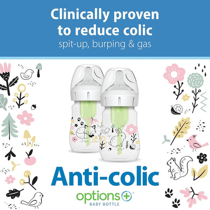 Dr. Brown's Anti-Colic Options + Wide-Neck Baby Bottle Designer Edition Dino Decos, 9oz/270mL, Level 1 Slow Flow Nipple, BPA-Free, 0m+, 2-Pack
