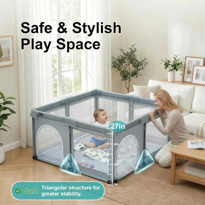 Baby Playpen Foldable, Heyo.Ja Large Play Yard, Playpen for Babies and Toddlers, Play Pens for Babies and Toddlers with Gate, Indoor & Outdoor Portable Play Pen (71"×59")