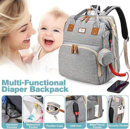 JSTPRO Diaper Bag Backpack, Large Waterproof Lightweight Diaper Bag with Changing Station, Insulated Pockets, USB Port & Stroller Straps, Travel Baby Bag for Mom and Dad, Baby Shower Gifts (Grey)