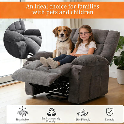 Power Lift Recliner Chair for Adult with Heated and Full Body Massage, Glider Nursery Chair with Cup Holder and USB Charge Port, Oversided Swivel Rocker Recliner for Living/Study/Bedroom Room, Grey
