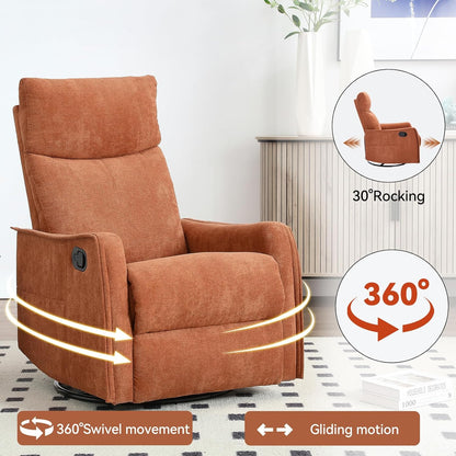 Swivel Rocker Recliner Chair for Adults, Nursery Rocking Chair with Heat and Massage, Glider Reclining Chair for Small Space Living Room Bedroom, Faux Leather Black
