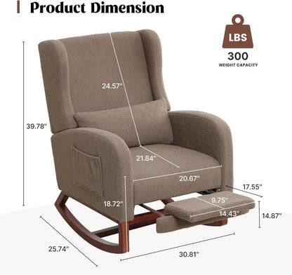 HCHAIRH Rocking Chair Nursery, Nursery Rocking Chairs with Foot Rest, Comfy Fabric Glider Rocker Nursing Chair with High Back for Nursing, Living Room, Bedroom, Beige