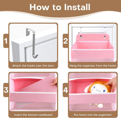 SpaceWhisper Over the Door Organizer, 4 Large Pocket Hanging Storage Organizer with 40lb Capacity, Space Saving for Nursery, Bathroom, Bedroom, Closet - Baby Essentials & Toiletry Organizer (Pink)