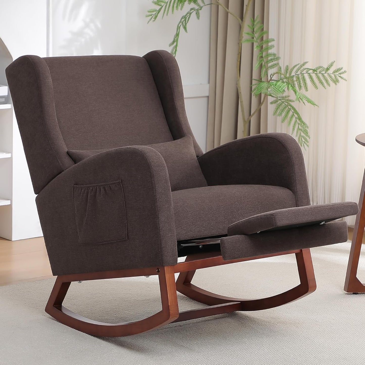 HCHAIRH Rocking Chair Nursery, Nursery Rocking Chairs with Foot Rest, Comfy Fabric Glider Rocker Nursing Chair with High Back for Nursing, Living Room, Bedroom, Beige