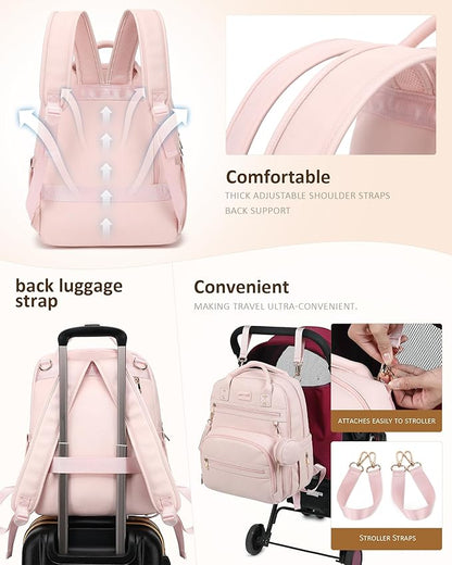 ROSEGIN Premium Vegan Leather Diaper Bag Backpack with Waterproof Changing Pad, Reinforced Zippers & Odor-Free, 20 Pockets Pro Organizer, Fits 15.6" Laptop, Stroller Straps, Baby Bag for Mom, Pink
