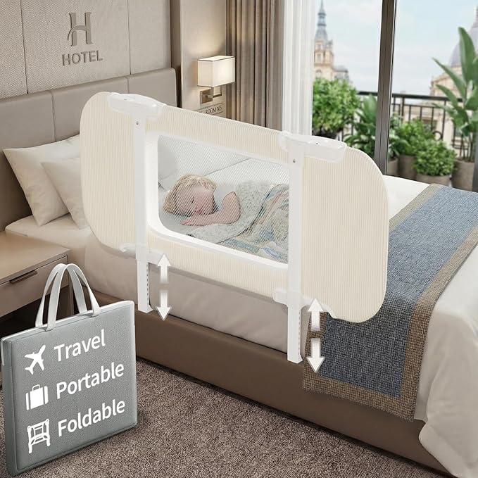 NUTIKAS 36" Bed Rails for Toddlers, Side Folding Baby Bed Rail Guard for Twin Bed, Collapsible Kids Bedrail for Travel & Home, Portable Safety Guard (Grey)