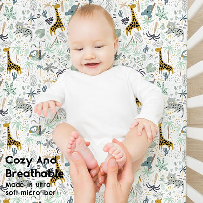 Yoofoss Pack and Play Sheets Fitted, Mini Crib Sheets 2-Pack for Pack N Play Mattress, Stretchy Playard Sheet, Soft and Breathable Green+Giraff