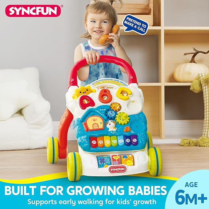 SYNCFUN Baby Learning Walker, 2 in 1 Sit to Stand Learning Toys, Baby Toys 6-12 Months, Educational Present for 1 Year Old, Push Walker Gift with Wheels for Infant Boys Girls