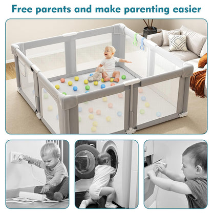 Foldable Playpen for Babies and Toddlers, 51" Portable Play Pen with Mat and Ocean Balls, Play Yard with with Visible Mesh for Inddor and Outdoor, No Assembly Required, Dark Gray