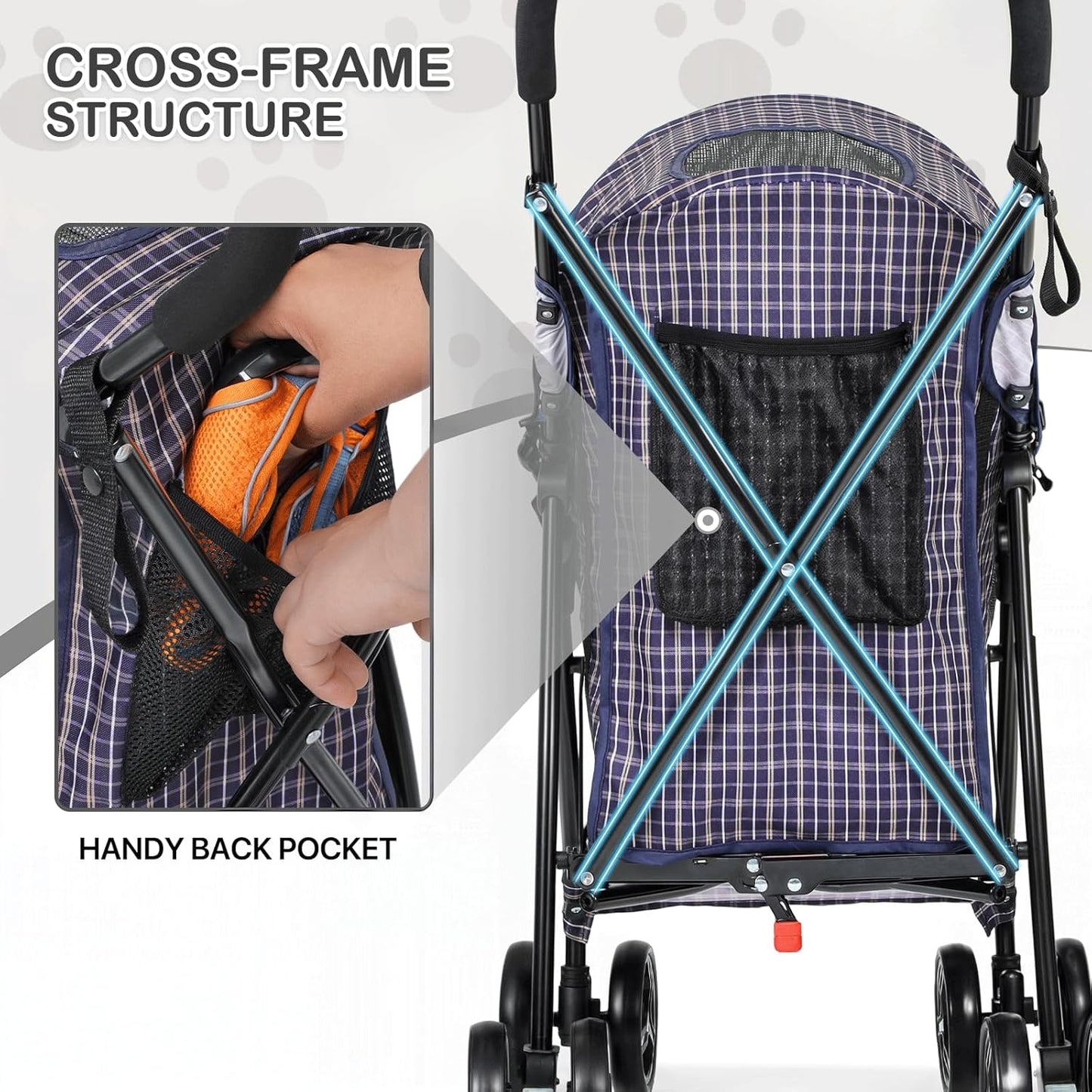 MoNiBloom 4 Wheels Pet Stroller, Easy-Fold Puppy Cage Jogger Stroller with Sun Cover, Pad and Rear Storage Bag, Breathable and Visible Mesh for Small/Medium Pets up to 22 lbs, Black
