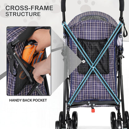 MoNiBloom 4 Wheels Pet Stroller, Easy-Fold Puppy Cage Jogger Stroller with Sun Cover, Pad and Rear Storage Bag, Breathable and Visible Mesh for Small/Medium Pets up to 22 lbs, Black
