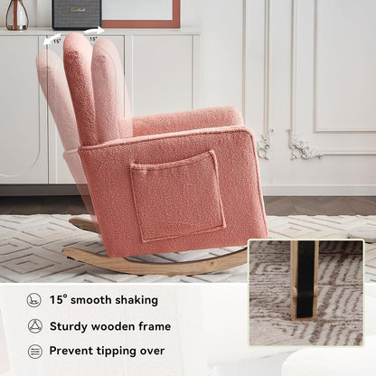 FOXHUNTER Rocking Chair Nursery with Adjustable Footrest and High Backrest, Upholstered Glider Chairs with Side Pockets for Nursery, Rocker Armchair Indoor for Living Room,Beige