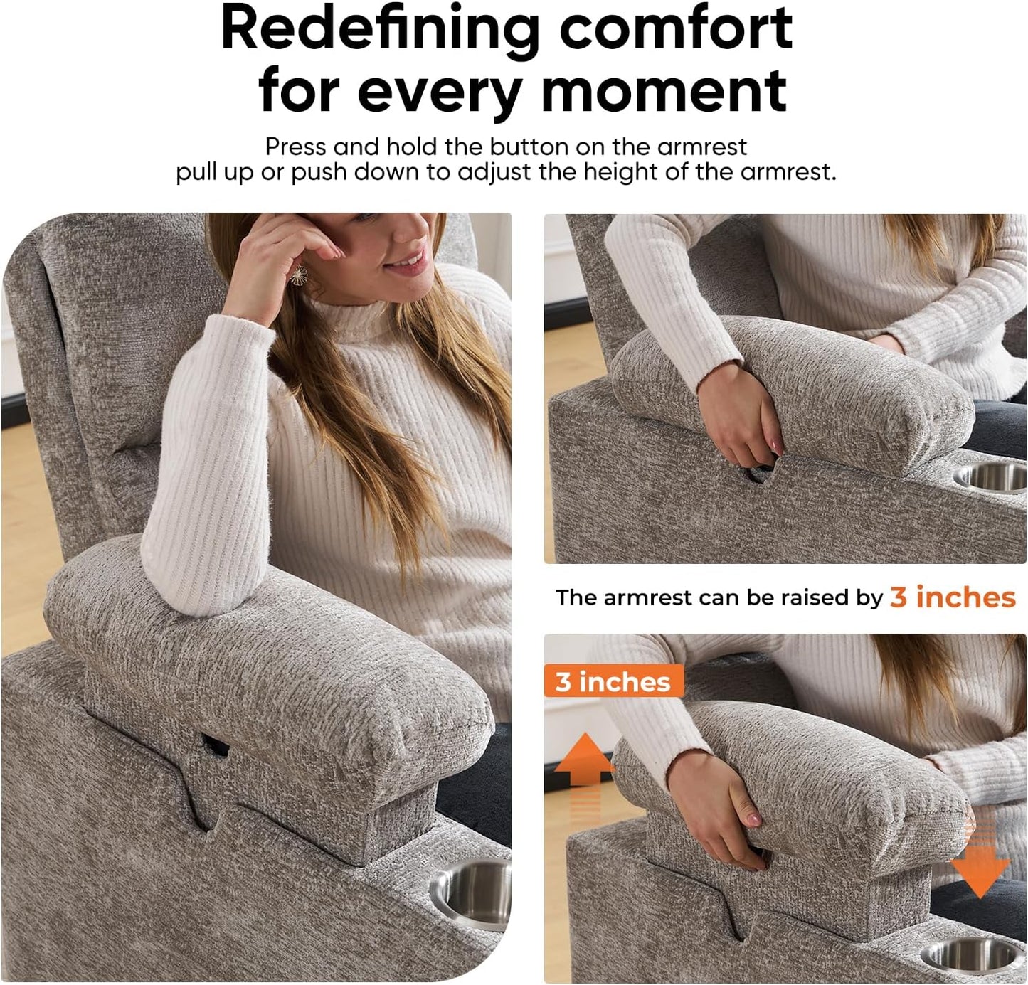 Rocking Chair Nursery with Adjustable Armrests, Electric Glider Recliner Nursing Chair for Breastfeeding, Power Swivel Recliner Chairs with Massage and Heat, Adjustable Headrest , FSC Certified, White