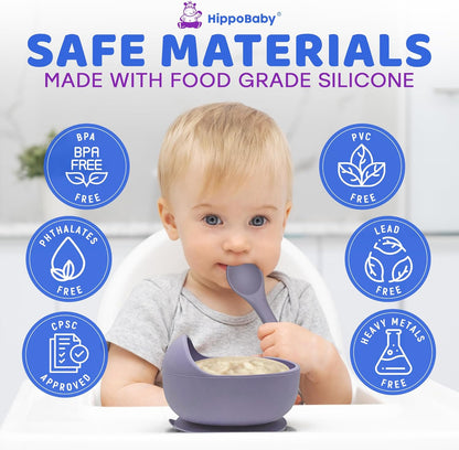 HippoBaby Baby Led Weaning Supplies | 10 Piece Silicone Baby Feeding Set | Baby Toddler Bib Cup Divided Plate and Bowl Self Feeding Spoons Dish Set | Baby Utensils | Toddler Feeding Supplies (Sky)