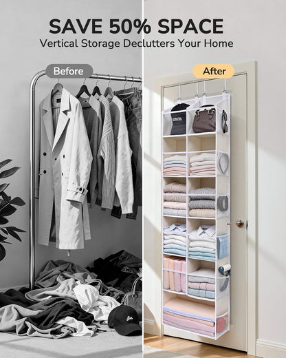 ULG 1 Pack Over Door Organizer with 5 Large and 10 Mesh Side Pockets, 44 lbs Weight Capacity Hanging Storage with Clear Window Kids Toys, Shoes, Diapers, Dark Grey, 5 Layers