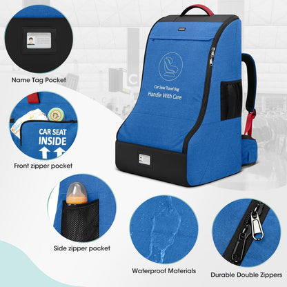 RAINSMORE Padded Car Seat Travel Bag for Airplane Heavy Duty Car Seat Backpack for Air Travel Baby Carseat Cover Bags for Airport Large Car Seats Carrier Fits Car Seats & Booster Seats, Black
