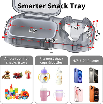 Universal Stroller Snack Tray, 3-in-1 Cup Holder Tray with Clamp & Silicone Arms Grip & Detachable Silicone Tray, Stroller Tray Attachment for Toddler & Kids, Snacking On The Go