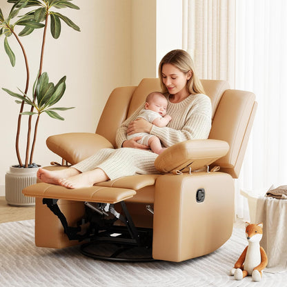 AILEEKISS Nursery Glider Recliner Chair with Adjustable Armrests, Swivel Rocking Recliner for Breastfeeding Moms, 360° Swivel, 30° Rocking, 90°-160° Recline, Easy-Clean Nursery Chair(White)