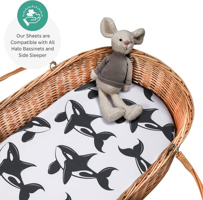 Bassinet Sheets for Papablic, CoZee, Cowiewie, Ezebaby, Nawahev Baby Bassinet Bedside Sleeper by TansyPanda, 3PC, 33x20, Ultra Soft, Breathable Snug Fit, Unisex Boys Girls, Gray White (Space Rockets)