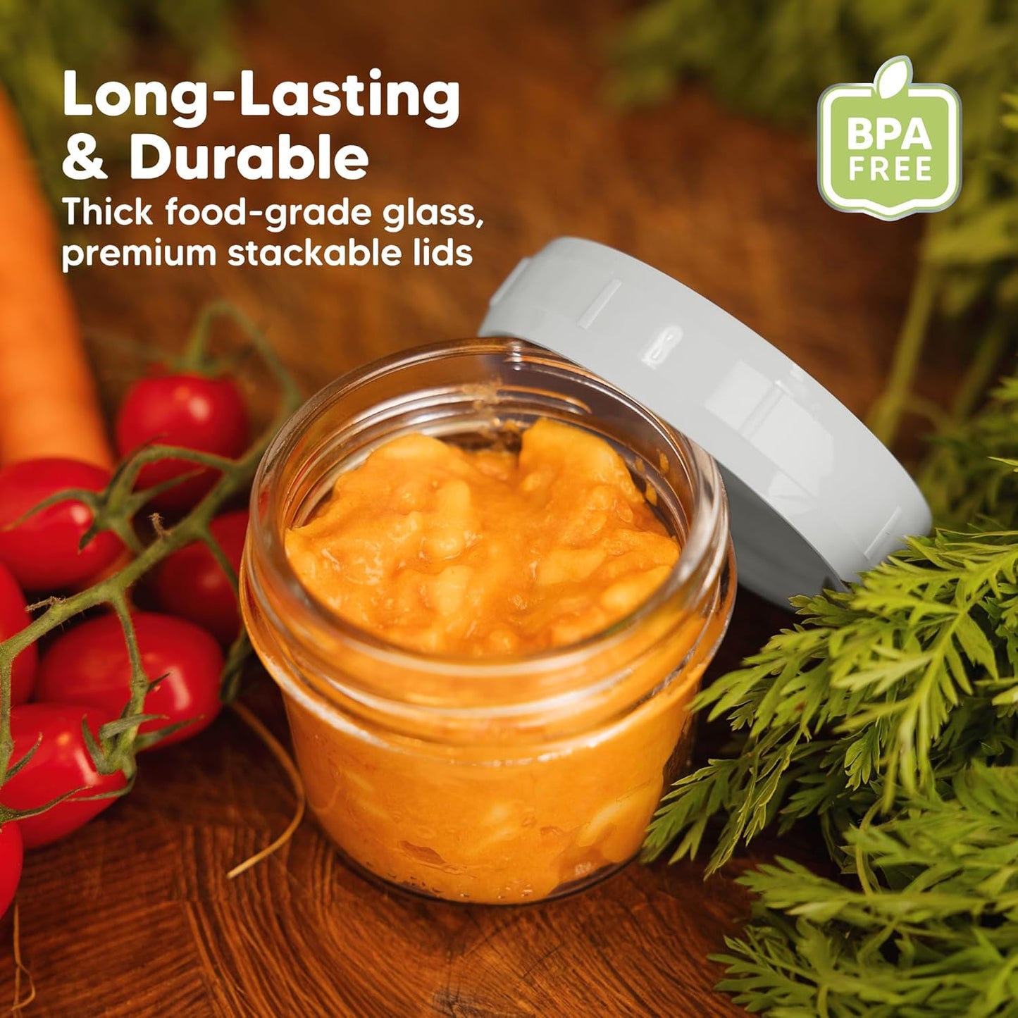 KeaBabies 12pk 4oz Glass Baby Food Containers with Lids - Leak-Proof, Microwavable Small Glass Jars, Baby Purees & Toddler Snack Storage Containers, BPA-Free, Dishwasher & Freezer Safe (Nord)