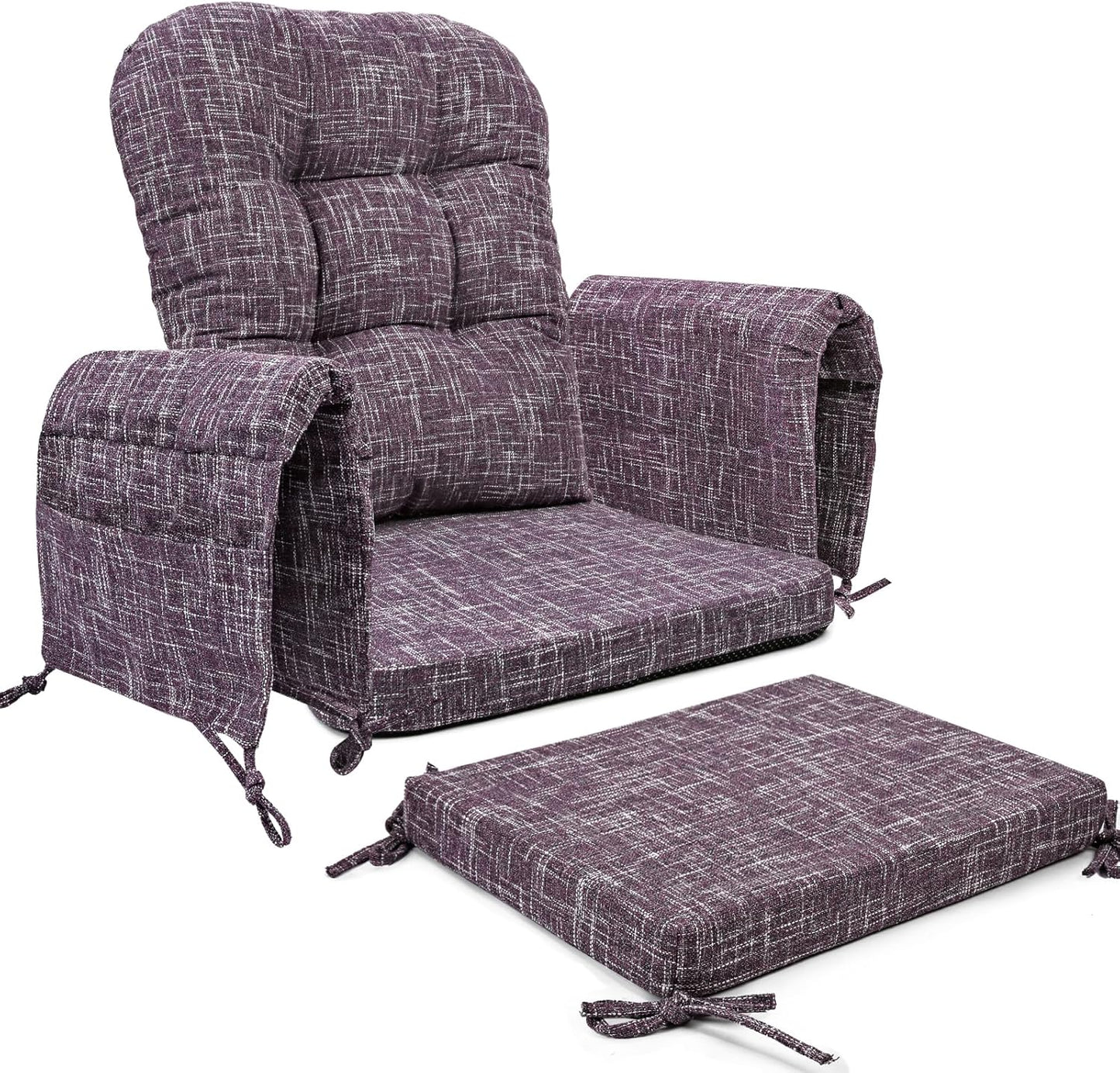 SINOSSO Glider Rocker Cushion Set (5 Pcs), Soft Blended Fabric High-Density Support Foam Seat Cushions with Ties, Fits Rocking Chair/Nursery Glider & Ottoman, Black-Gray