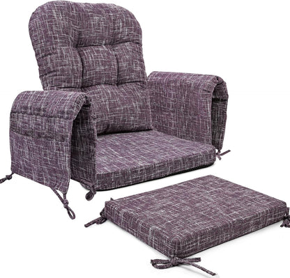 SINOSSO Glider Rocker Cushion Set (5 Pcs), Soft Blended Fabric High-Density Support Foam Seat Cushions with Ties, Fits Rocking Chair/Nursery Glider & Ottoman, Black-Gray