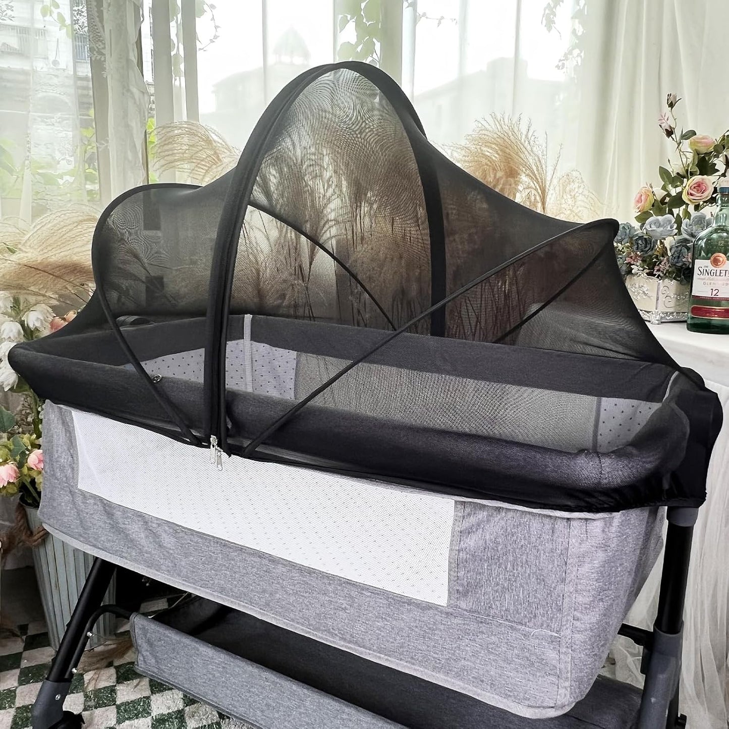 Bassinet Cover Mosquito Net for Babies to Keep Insects/Bugs/Cats Out, Toddler Bassinet/Bedside Sleeper/Crib Net with Two-Way Zippers & Storage Bag, Breathable Mesh Holes, White
