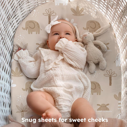 Baby Bedside Bassinet Sheets Girl, 33”x20” Compatible with Baby Delight Dream On Me & Most Rectangle Bedside Sleeper Bassinet Mattress, Super Soft Microfiber Pink Butterfly Flower