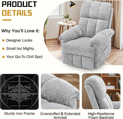 Korser Recliner Chair, Swivel Rocker Recliner Chair for Adults, Small Recliners for Small Spaces, Upholstered Manual Recliner with Side Pockets, Nursery Rocking Chair for Living Room, Chenille, Beige