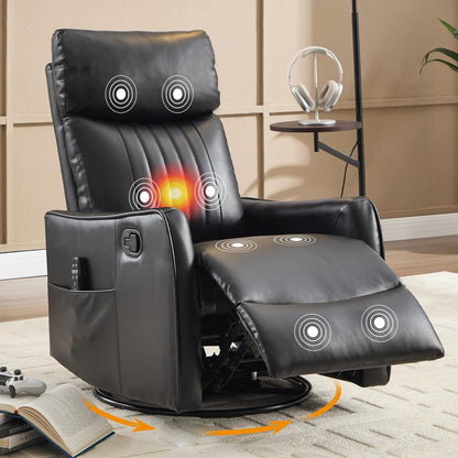 Manual 360° Swivel Rocker Recliner Chair for Adults, Overstuffed Glider Chair for Nursery with Vibration Massage and Heat, Comfy Soft Fabric Glider with Side Pockets for Living Room, Beige