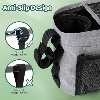 Guiseapue Universal Stroller Organizer with Cup Holder: Stroller Caddy Accessories with Detachable Phone Bag Fit for Uppababy, Non-Slip Straps, Walker Accessories, First Mothers Day Gifts for New Mom